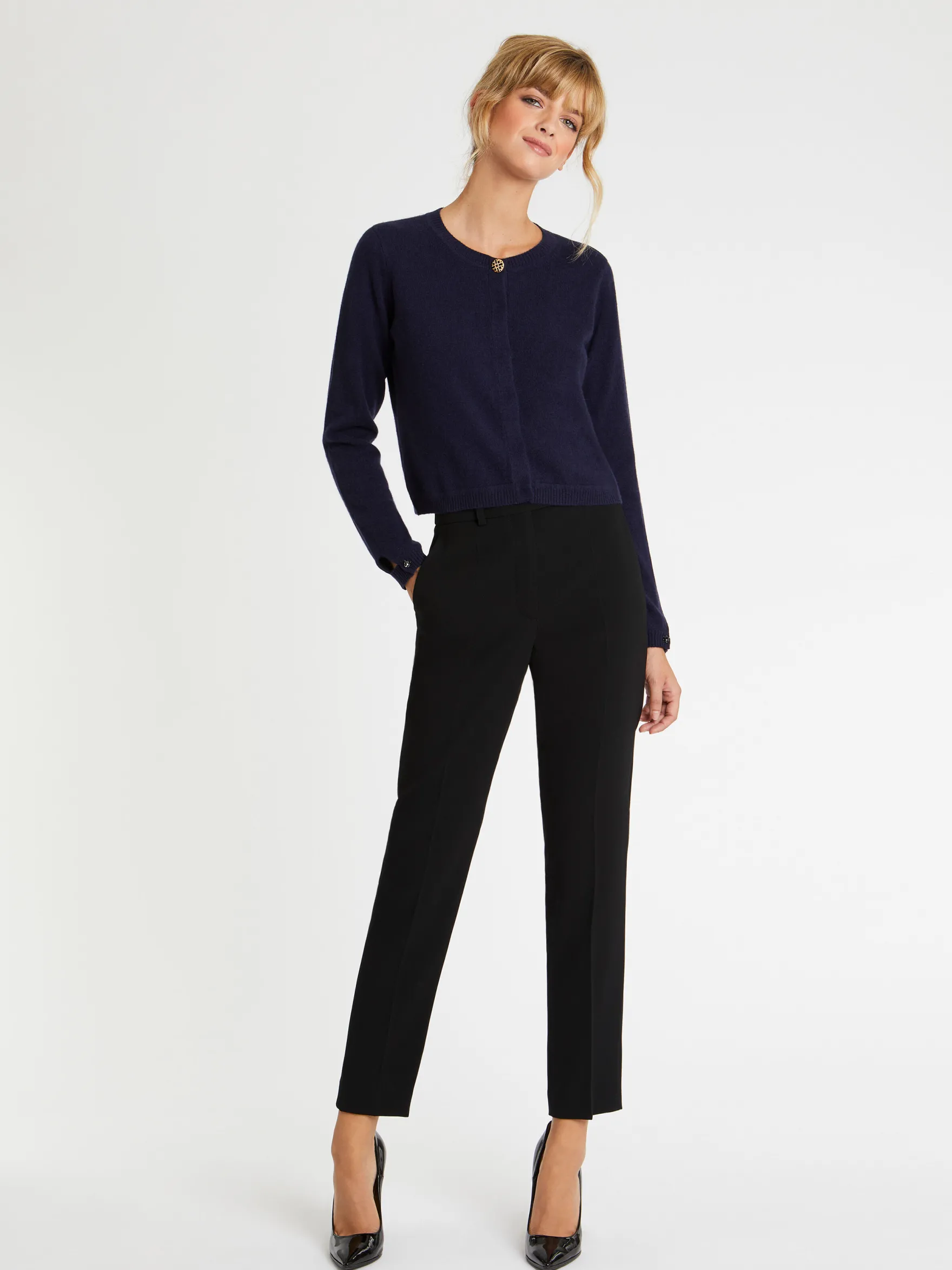 Women Paule Ka Knitwear>Cashmere Cardigan With Ornate Button