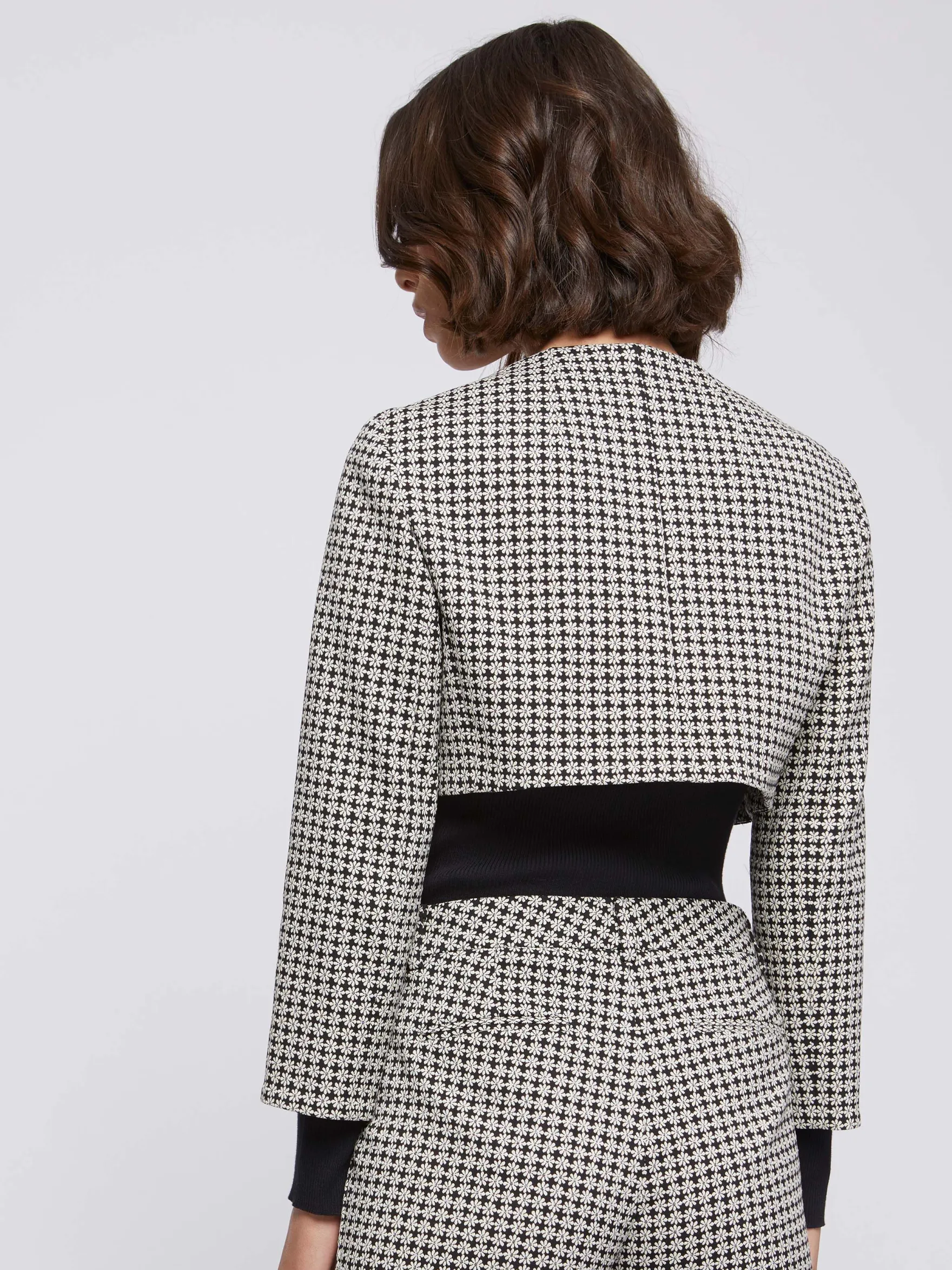 daisyprint_jacquard_bolero_jacket_with_bow_3.webp Women Paule Ka Jackets>Daisy-Print Jacquard Bolero Jacket With Bow