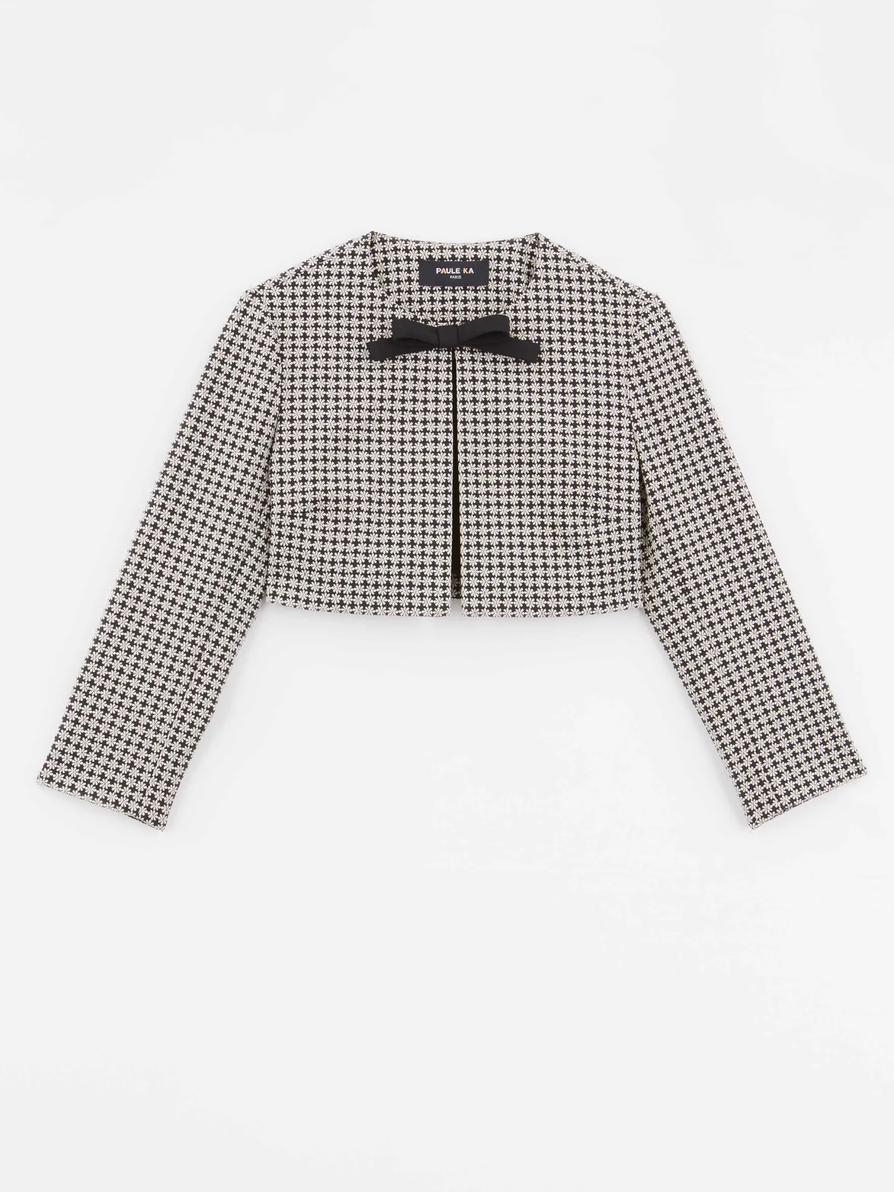 daisyprint_jacquard_bolero_jacket_with_bow_4.webp Women Paule Ka Jackets>Daisy-Print Jacquard Bolero Jacket With Bow
