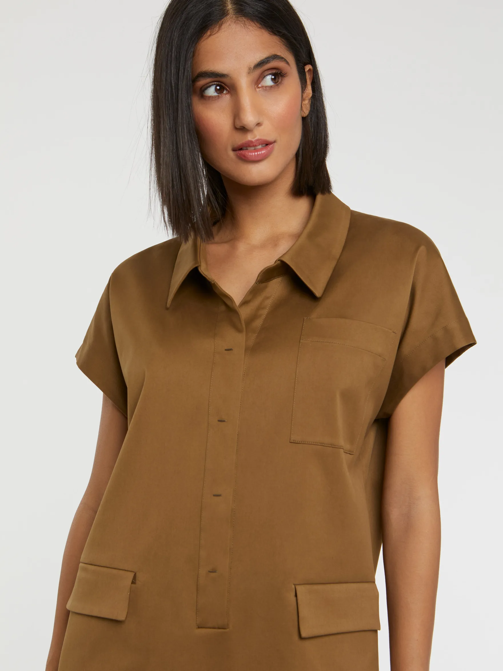 Women Paule Ka Dresses>Mini Cotton-Satin Shirt Dress