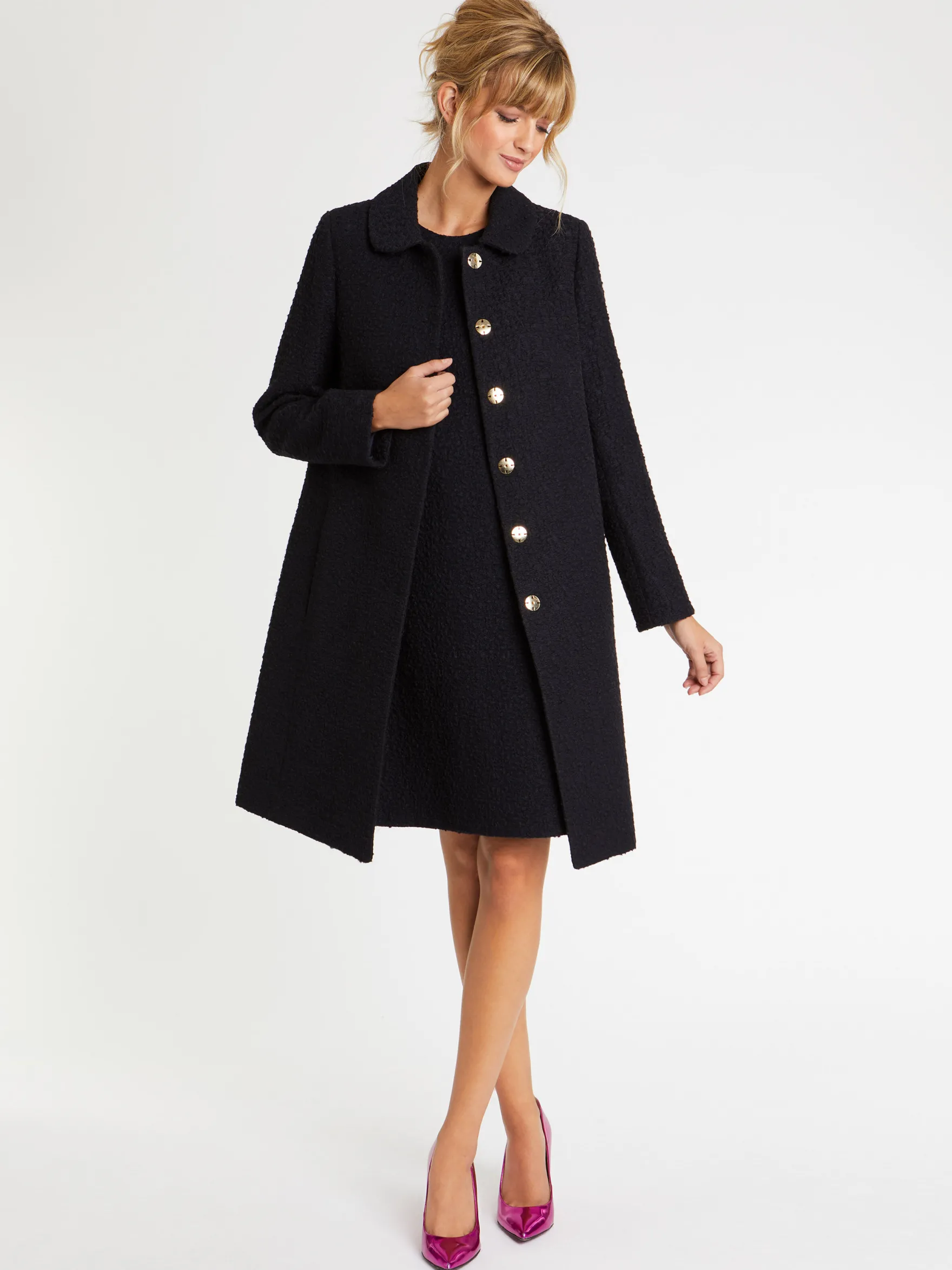 Women Paule Ka Coats>Peter-Pan Collar Jacquard Wool Coat