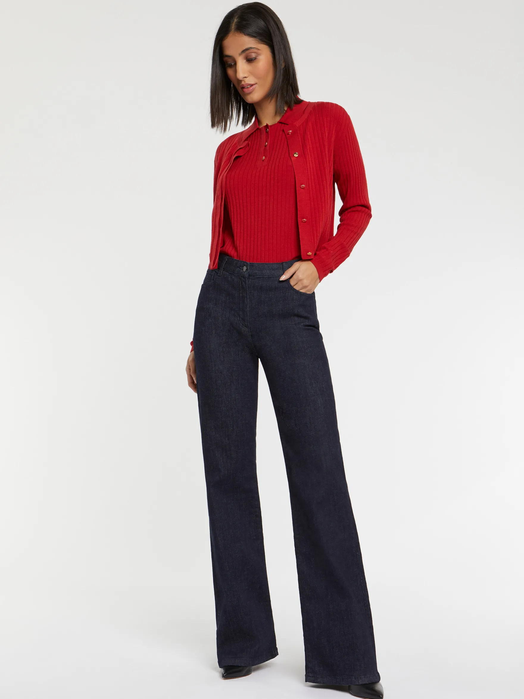 Women Paule Ka Knitwear>Ribbed-Knit Wool Cardigan