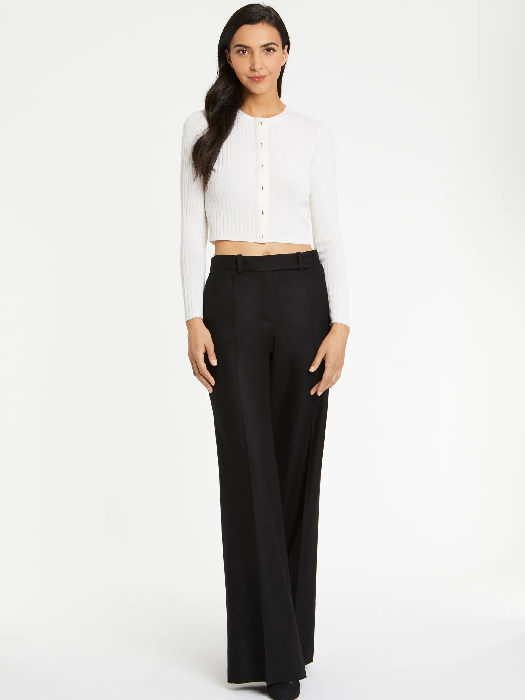 Women Paule Ka Knitwear>Ribbed-Knit Wool Cardigan