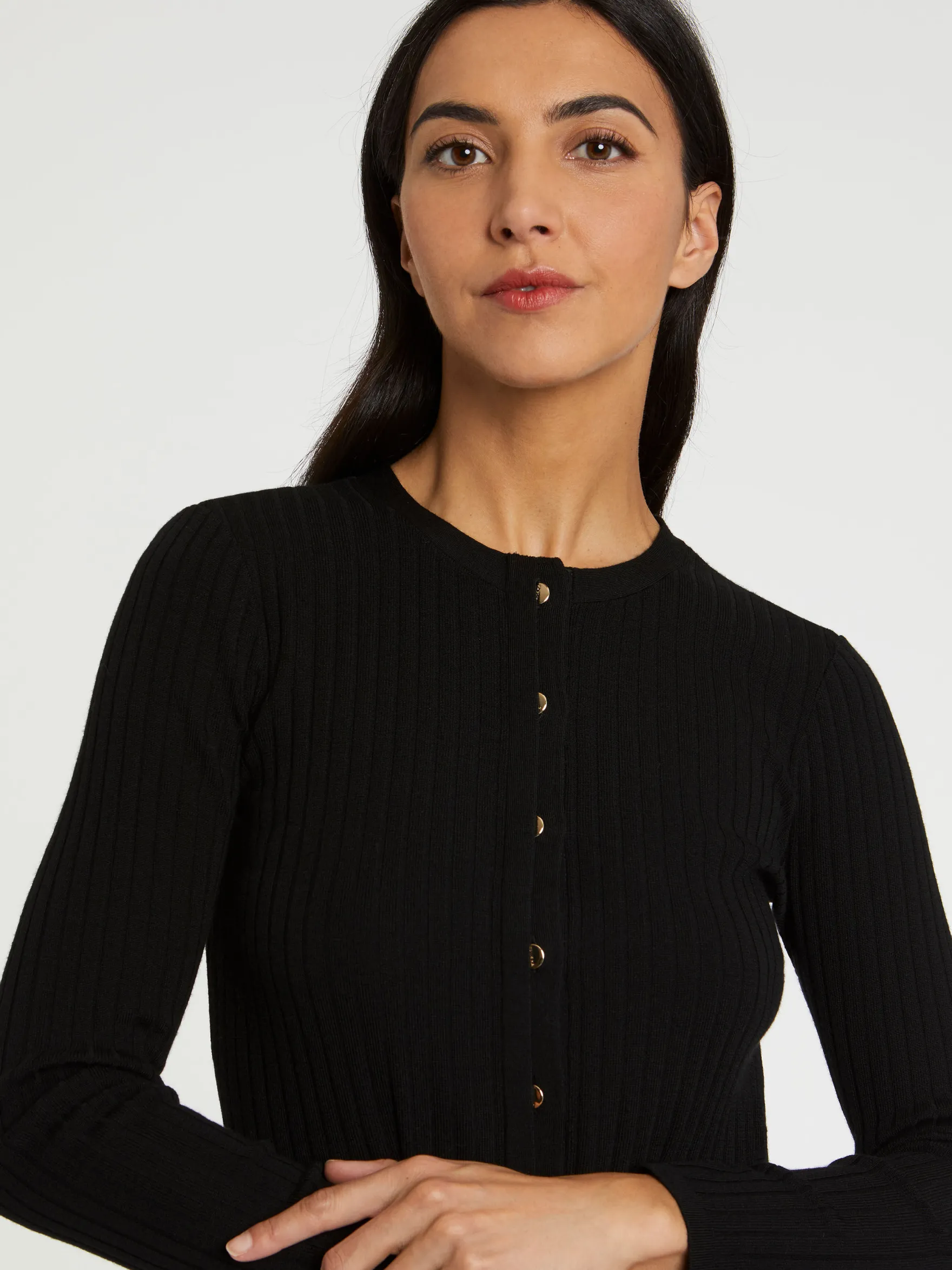 Women Paule Ka Knitwear>Ribbed-Knit Wool Cardigan