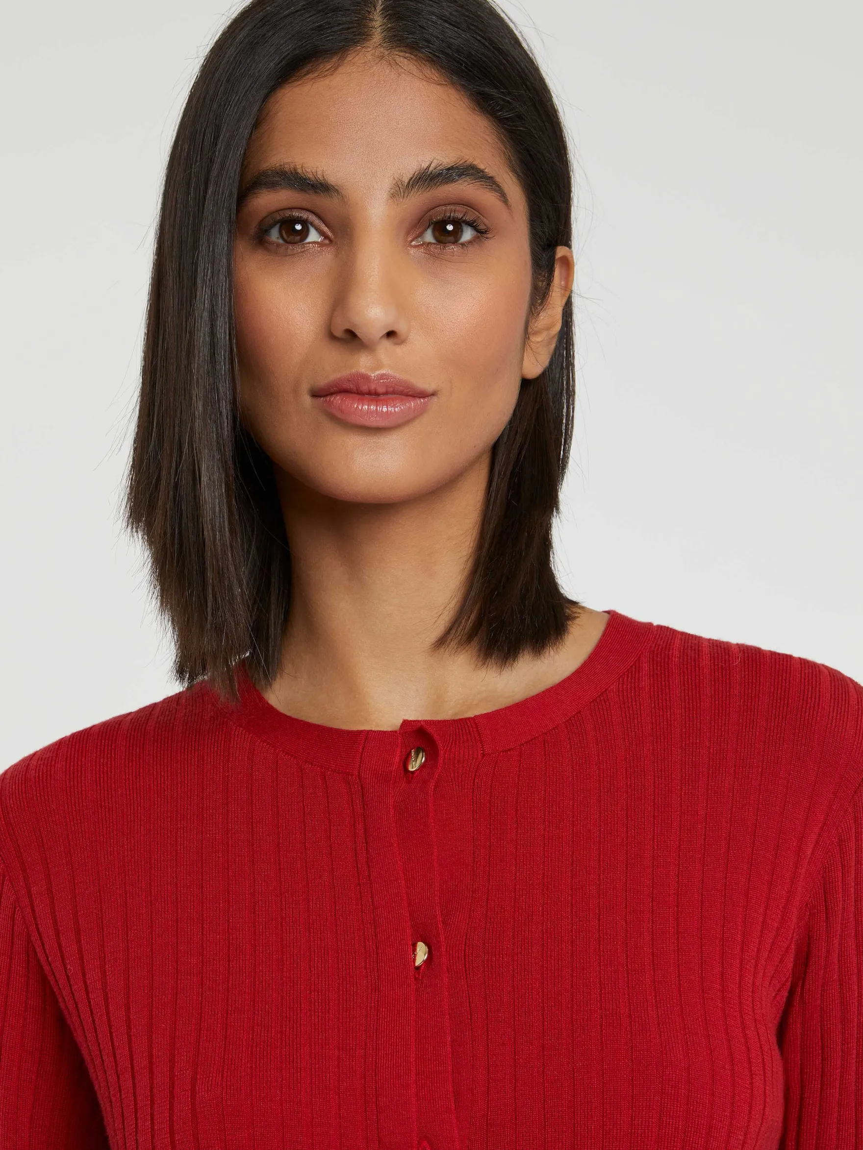 Women Paule Ka Knitwear>Ribbed-Knit Wool Cardigan