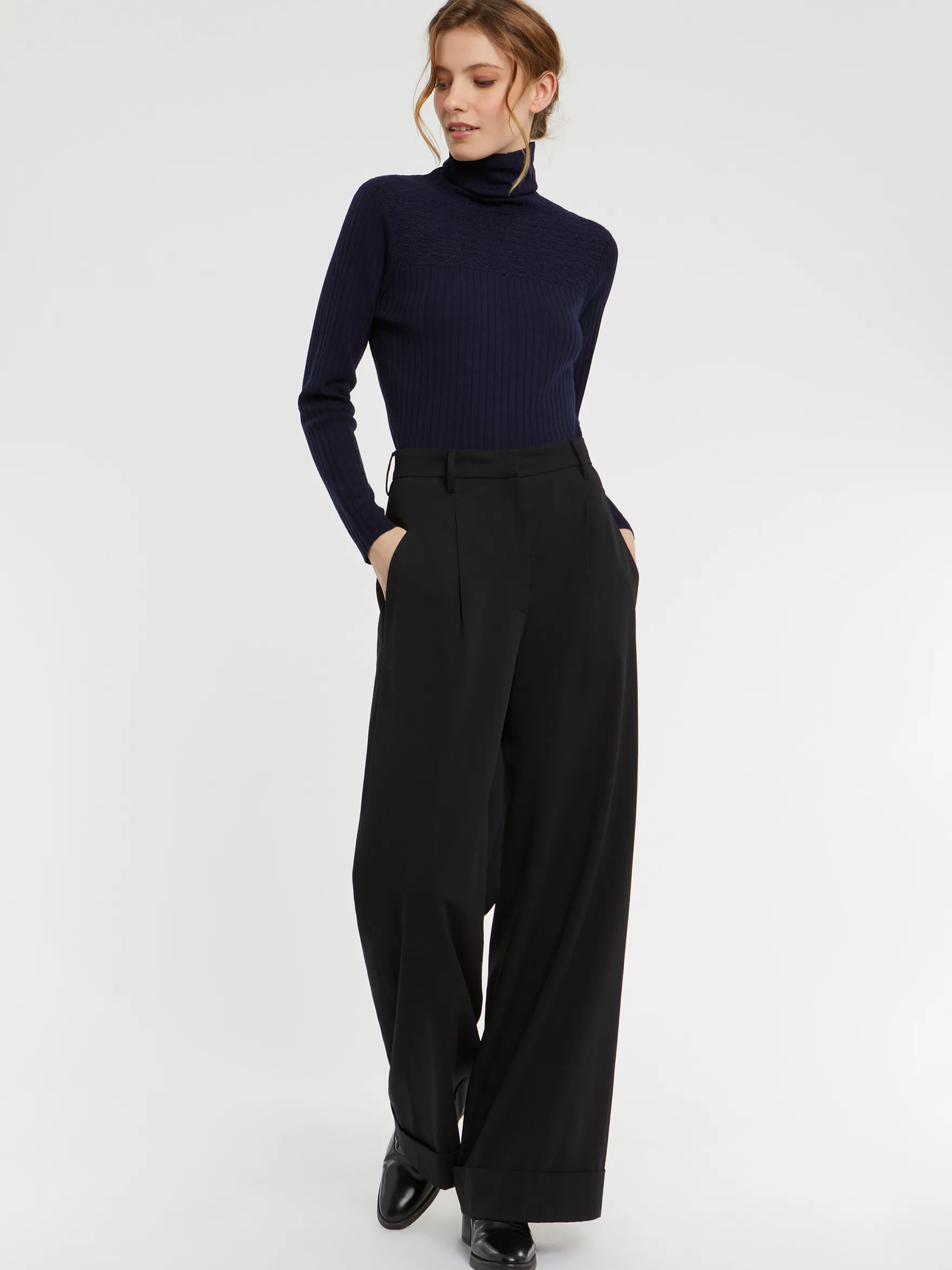 Women Paule Ka Knitwear>Ribbed-Knit Wool Turtleneck Sweater
