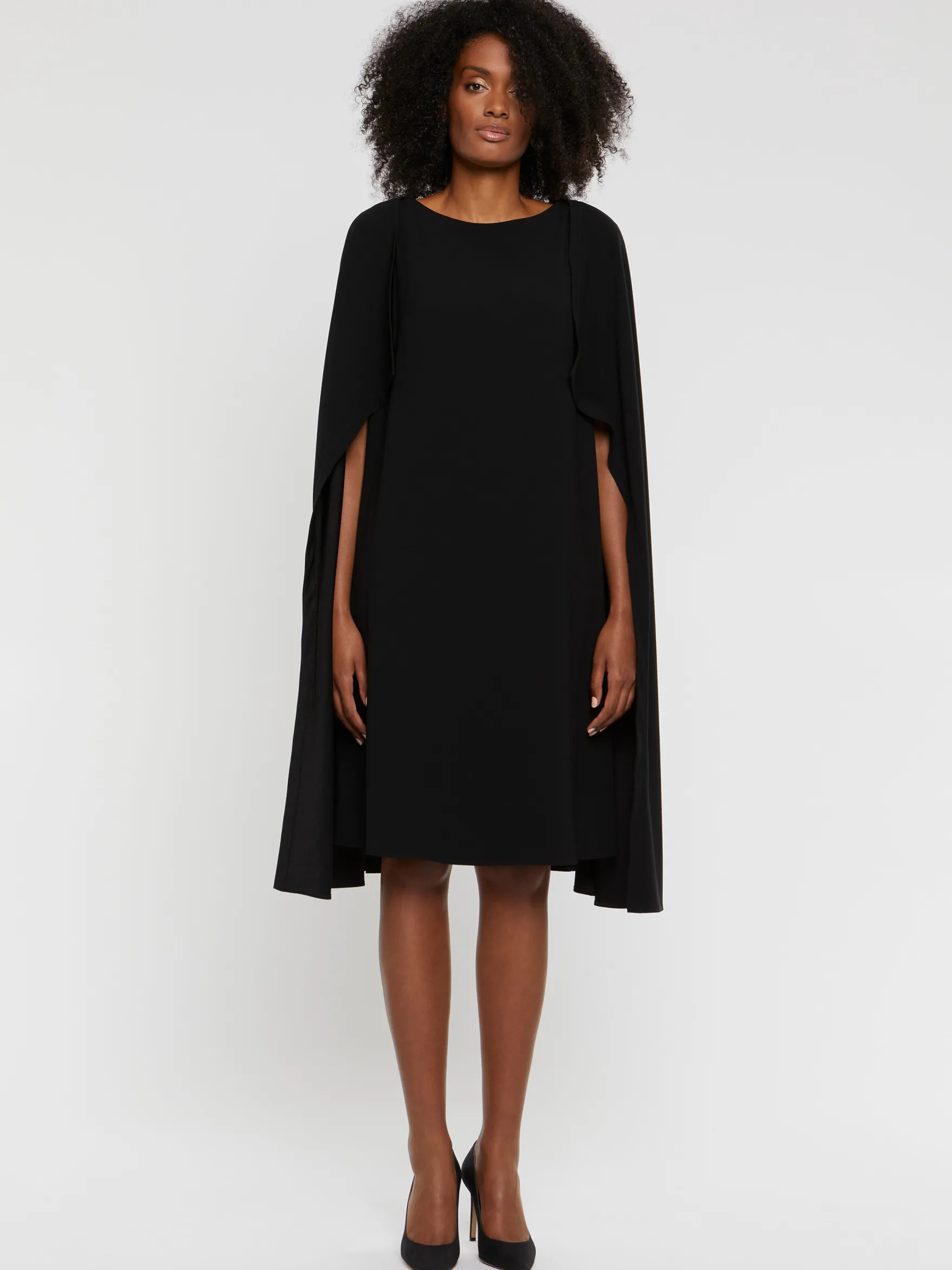 Women Paule Ka Dresses>Satin-Back Crepe Cape Dress