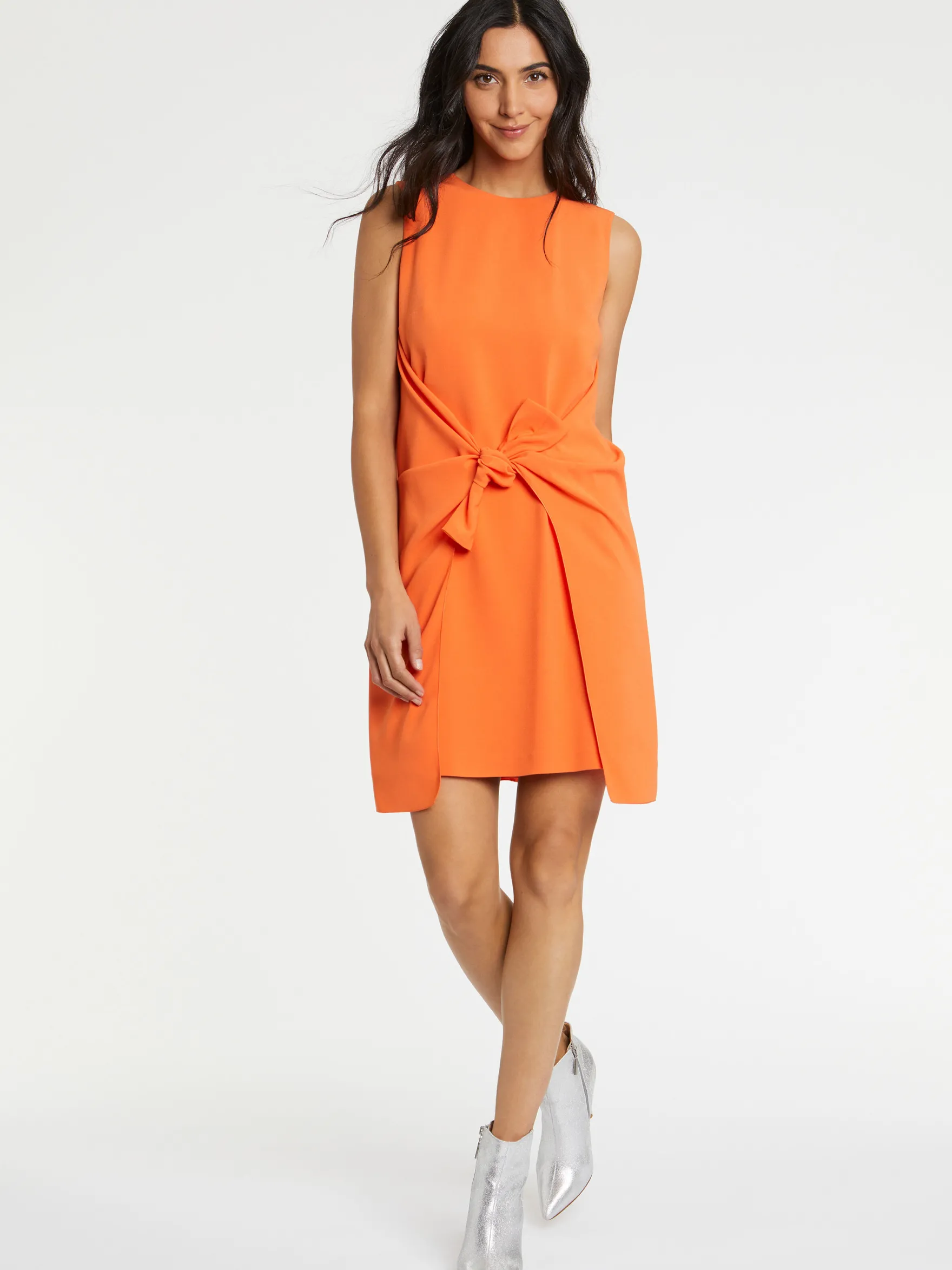 Women Paule Ka Dresses>Satin-Back Crepe Dress With Bow
