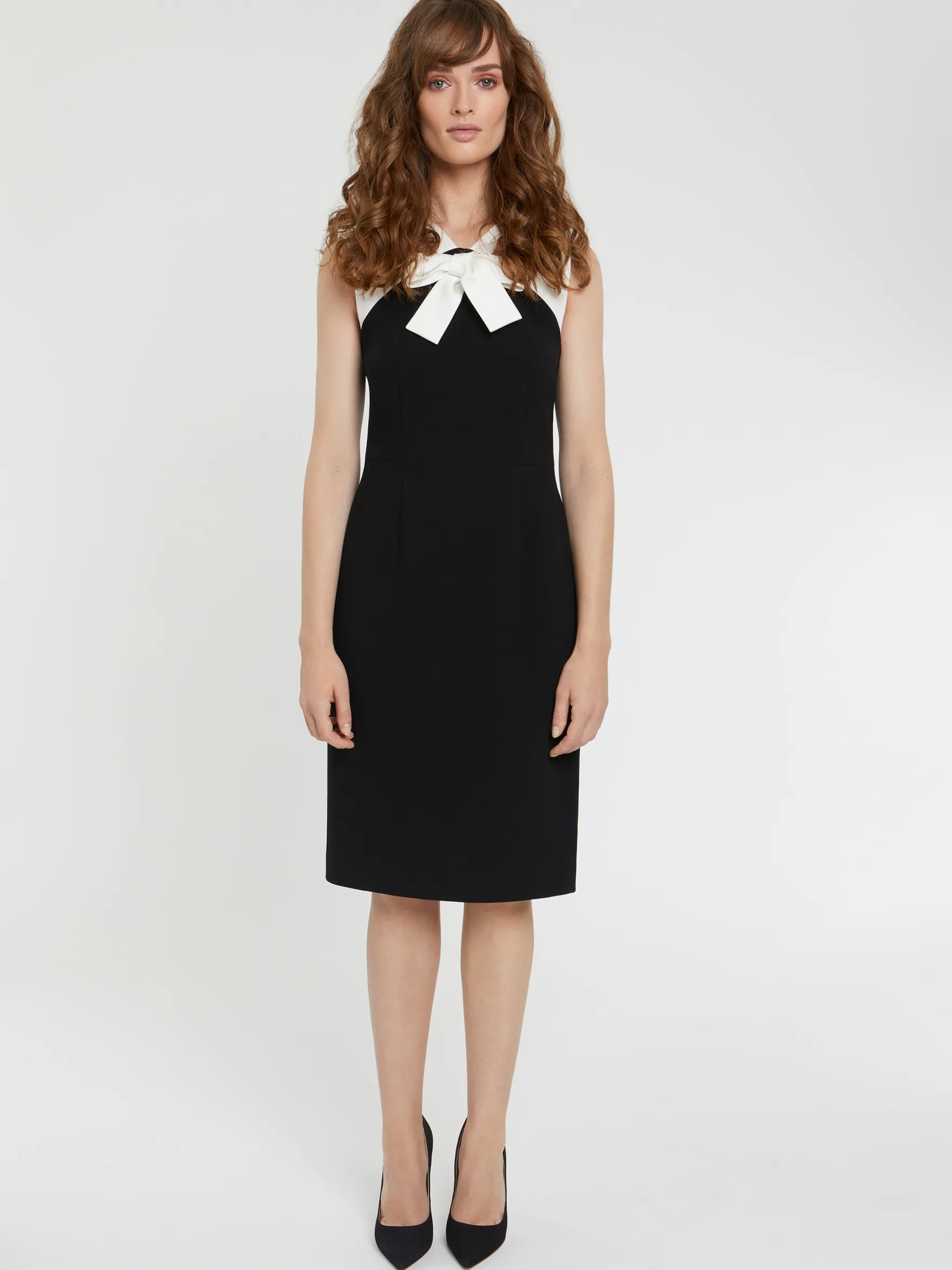 Women Paule Ka Dresses>Satin-Back Crepe Shift Bow Dress