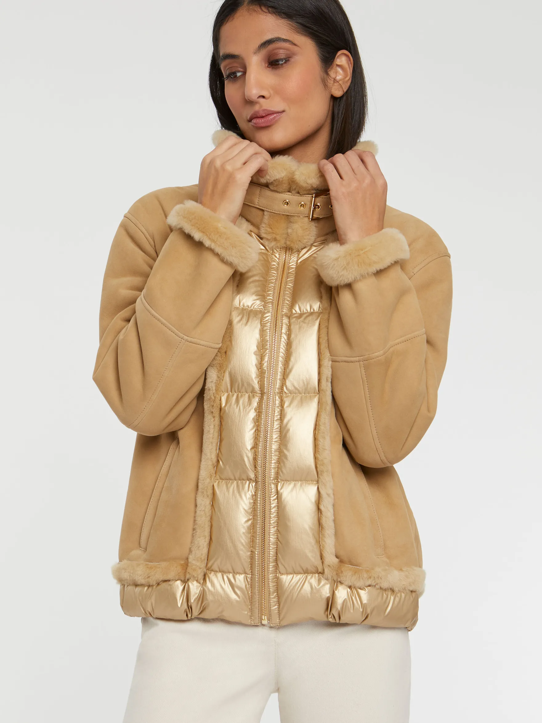 shearlingtrimmed_leather_jacket_4.webp Women Paule Ka Jackets>Shearling-Trimmed Leather Jacket