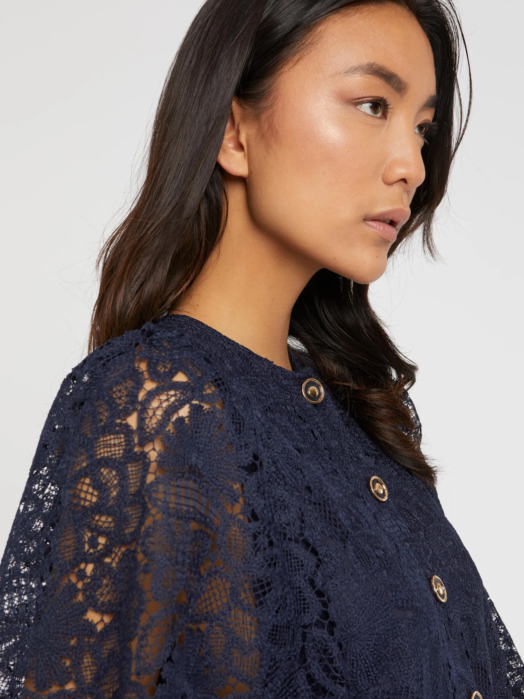 Women Paule Ka Dresses>Short Buttoned Lace Dress