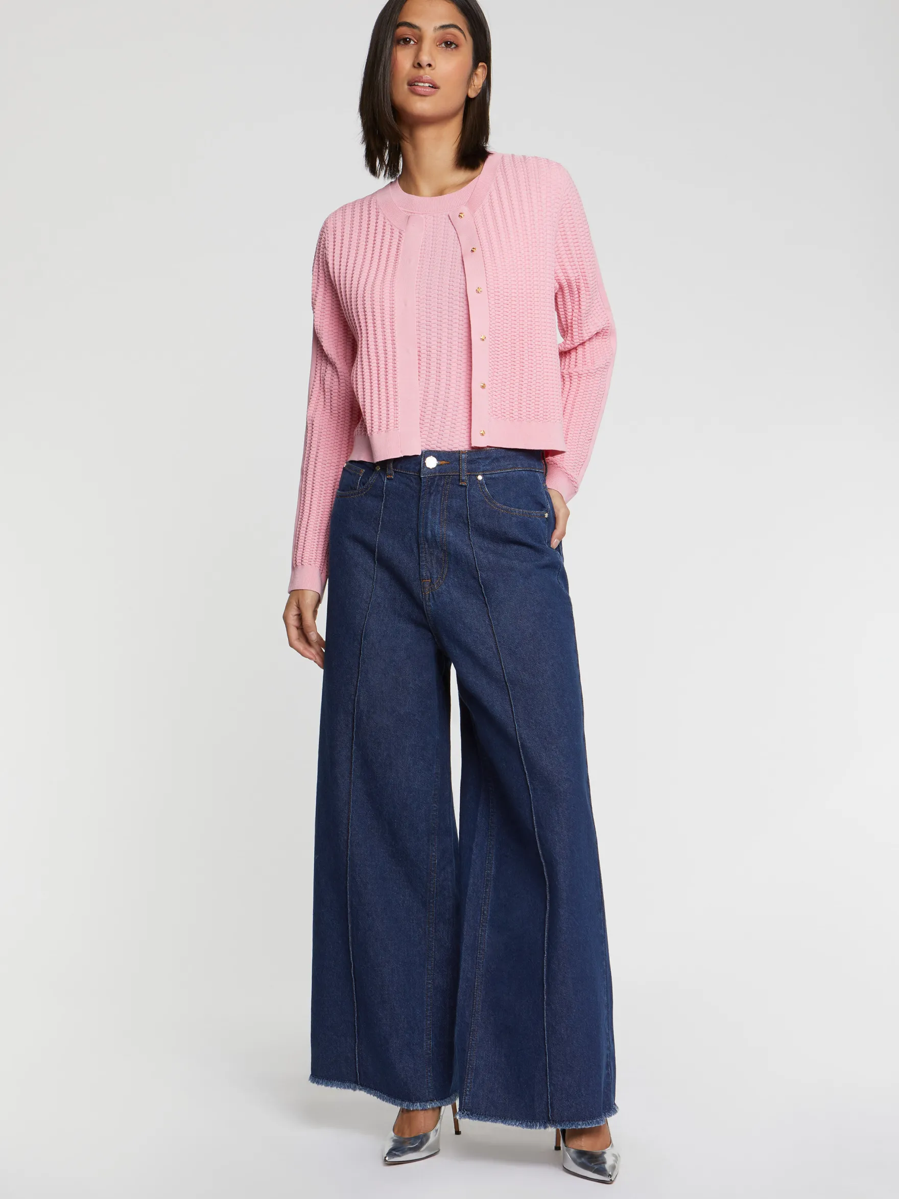 Women Paule Ka Knitwear>Silk Cardigan With Intricate Stitching
