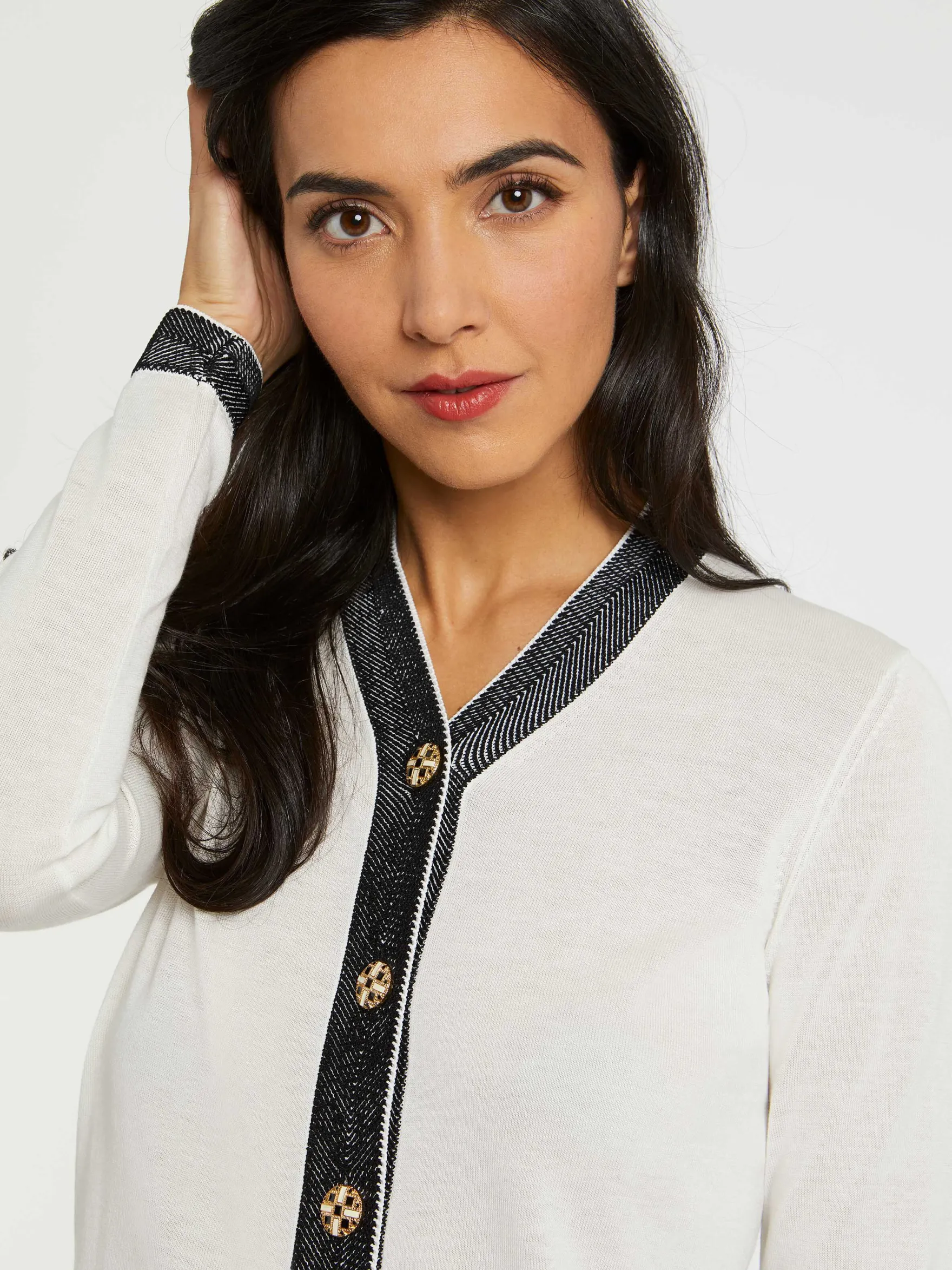Women Paule Ka Knitwear>Silk Cardigan With Ornate Buttons