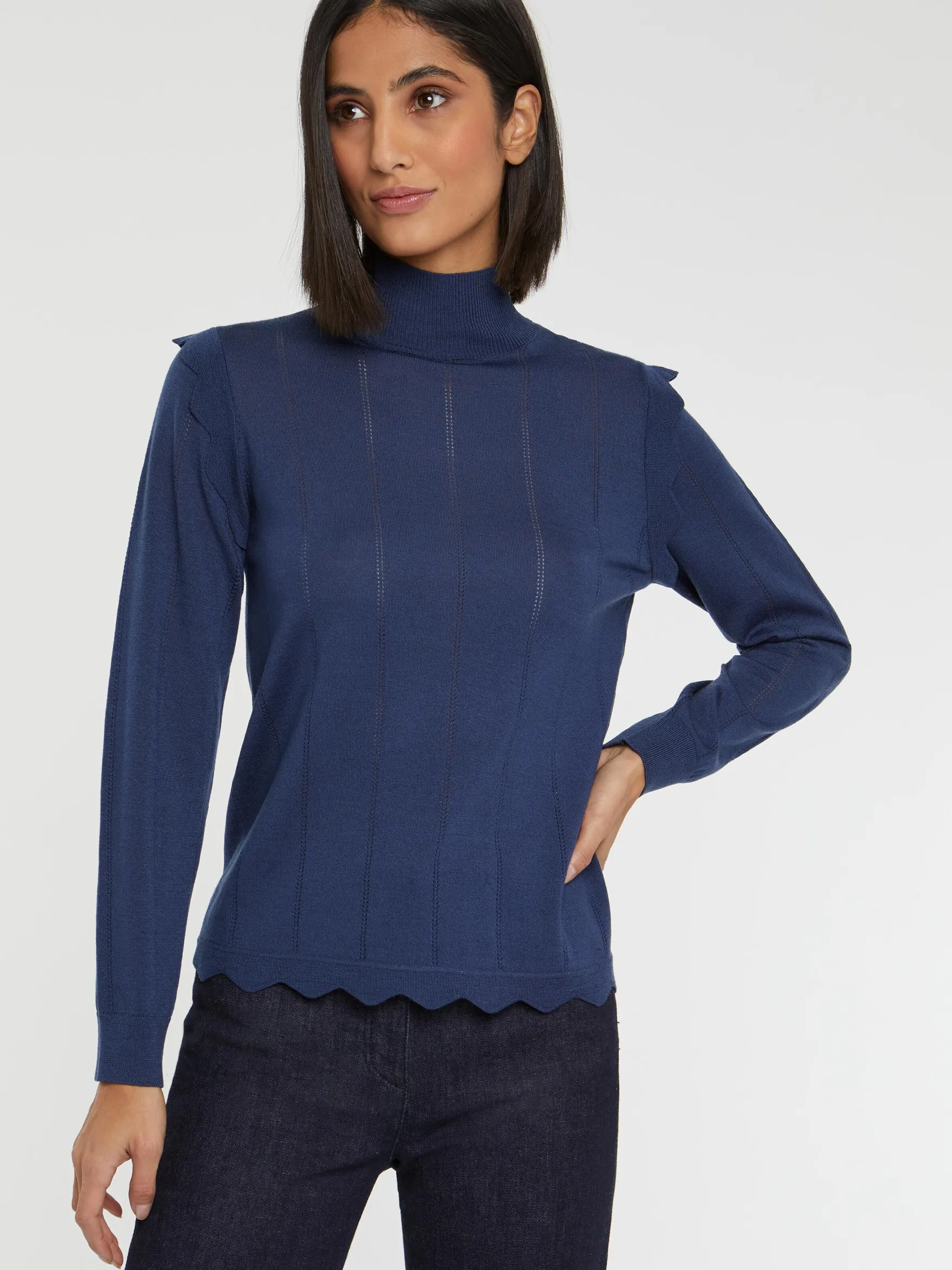 Women Paule Ka Knitwear>Wool And Lurex Turtleneck Sweater With Scalloped Edging